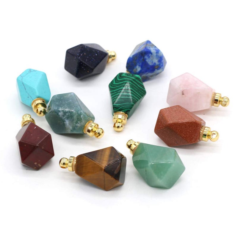 Natural Stone Perfume Bottle Pendants Charms Essential Oil Bottle Stone Essential Oil Diffuser Necklace for Women Necklace Jewelry GiftRandom 3 Pieces